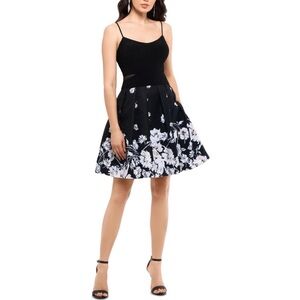 Xscape Classic Mini Black Dress with White/Gold Pattern on Bottom